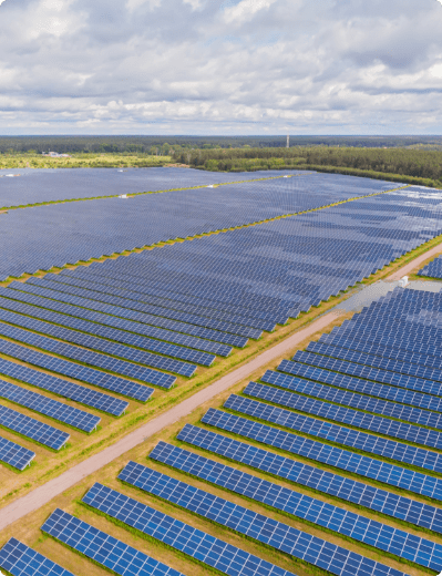 Aerial view of a big field full of solar panels